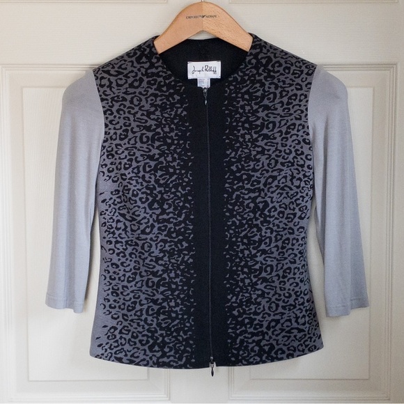 Joseph Ribkoff Jacket Animal Leopard Print Design Black Grey Silver Size 6 - Picture 1 of 8